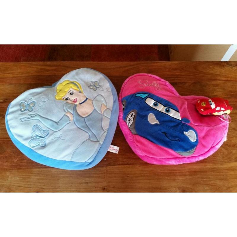 Disney store official heart plush cushions Cinderella & Cars Sally Porsche Lightening Mcqueen